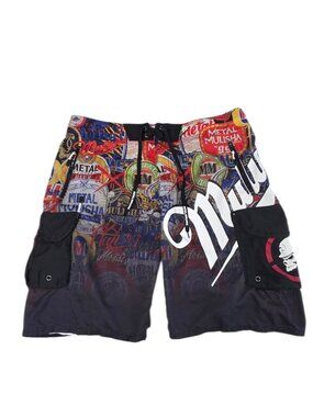 Metal Mulisha Men's Board Shorts, Swim Trunks, Y2K, Skull, Allover Print, Sz 38
